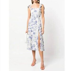 Reformation Twilight Dress White Blue Floral Print Tie Shoulders Size 12 Womens